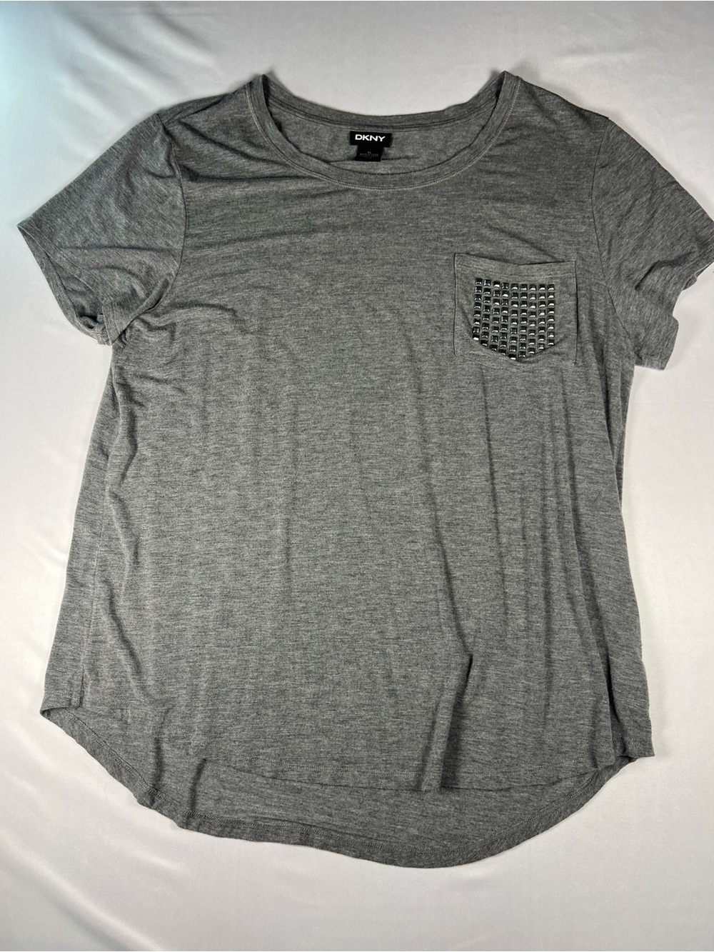 DKNY Heather Gray Short Sleeve Tee with Studded Pocket
